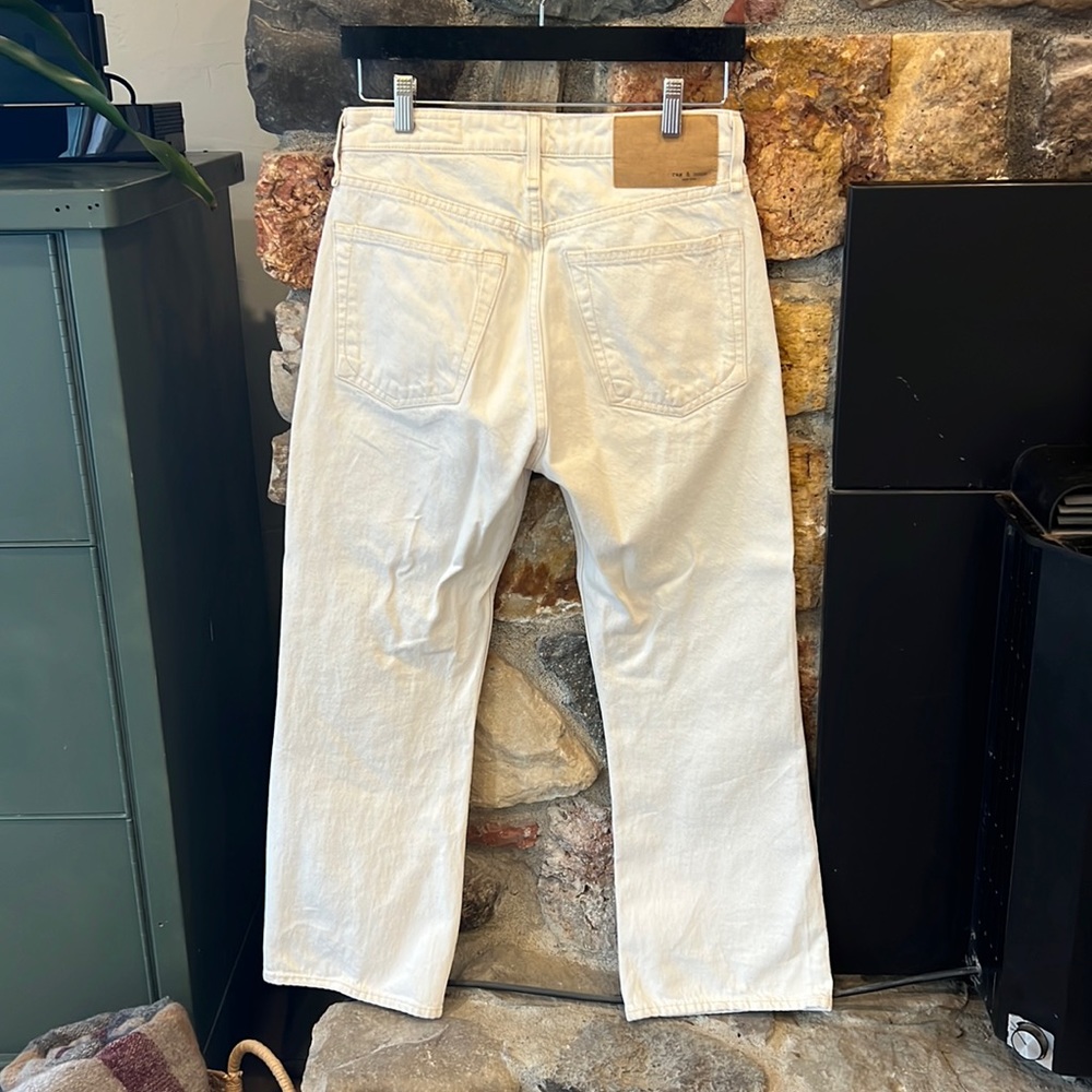 Like new Rag and Bone jeans.  Cropped, High rise.  Ecru (off white) color.